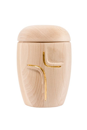 Eschenurne natur mit Kreuz in Blattgold